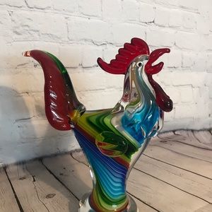 Murano glass rainbow swirl design rooster